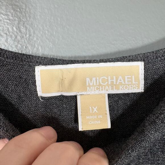 Michael Michael Kors Minimalist Gray Tunic Knit Top - 1X - Women's Plus Size - Picture 4 of 6